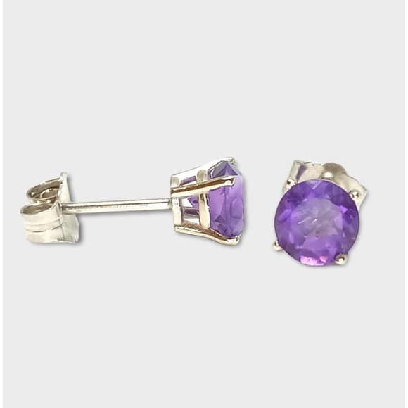 14k White Gold 1.00 Carat Natural Amethyst Stud Earrings - Picture 8 of 9